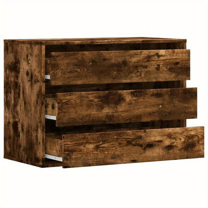 Easy Assembly Modern Dresser Cabinet - Smoked Oak Finish, Sturdy Engineered Wood Construction with Three Drawers, Compact Storage for Living Room, Bedroom, Office - Space-Saving Organizer (80x41x58cm), Contemporary Furniture,