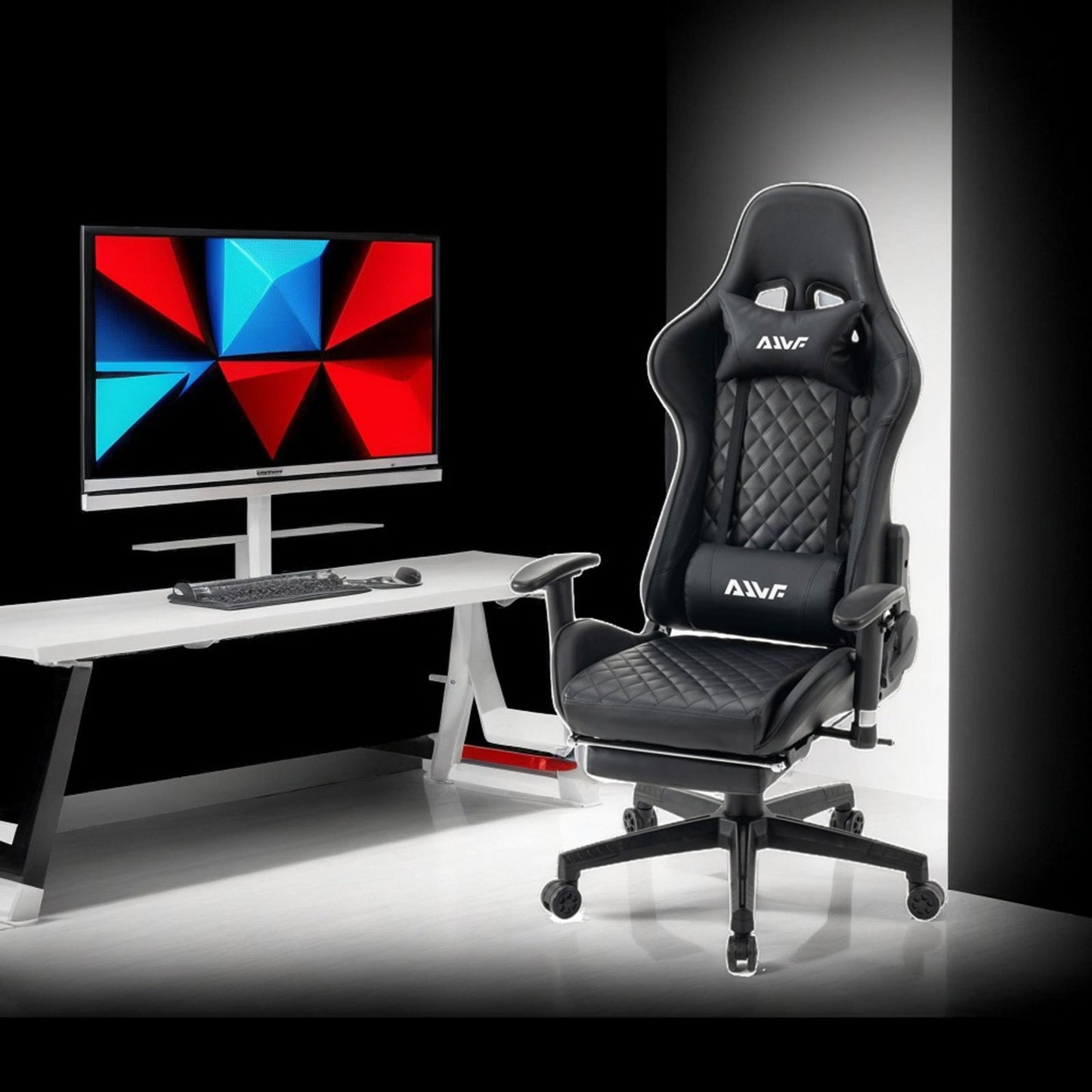 Gamingstoel – Gamestoel – Gaming Chair – Bureaustoel – Game Stoel – Verstelbare Hoogte – Uitklapbare Voetensteun – Kunstleer – Ergonomische Rugleuning