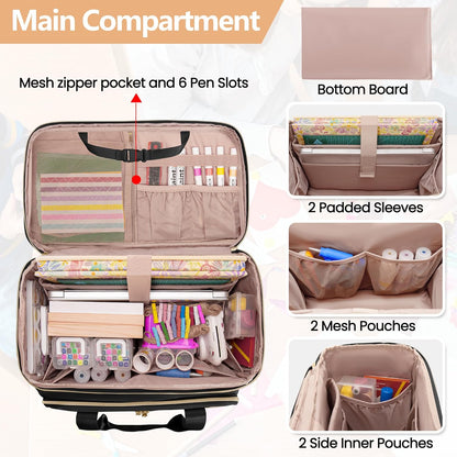 Rollende Scrapbooktas – Opbergtas Met Wielen – Knutselwagen – Organizer – Trolley – Zwart – 41,5 x 22 x 31,5 cm – Gevoerd Laptopvak En Stevige Constructie