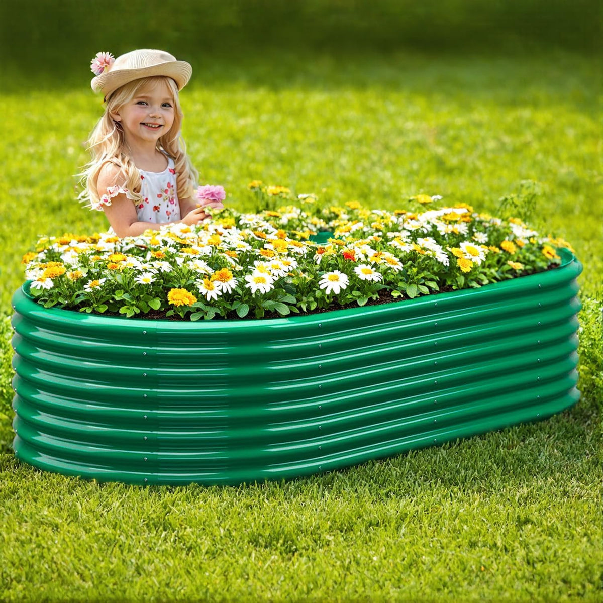 Verhoogd tuinbed 6 x 3 x 2 ft gegalvaniseerde dozen outdoor plantenbak tuinplanter voor groenten bloemen kruid (180x90x60 cm, groen)