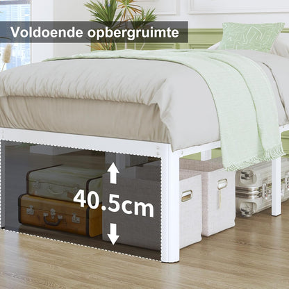 Metalen Bedframe 150x190 cm met Ronde Hoekpoten, Hoogte 46cm, Bed Frame 150x190 Metaal met Lattenbodem, Veel Opbergruimte onder het bed, Eenvoudige Montage, Wit