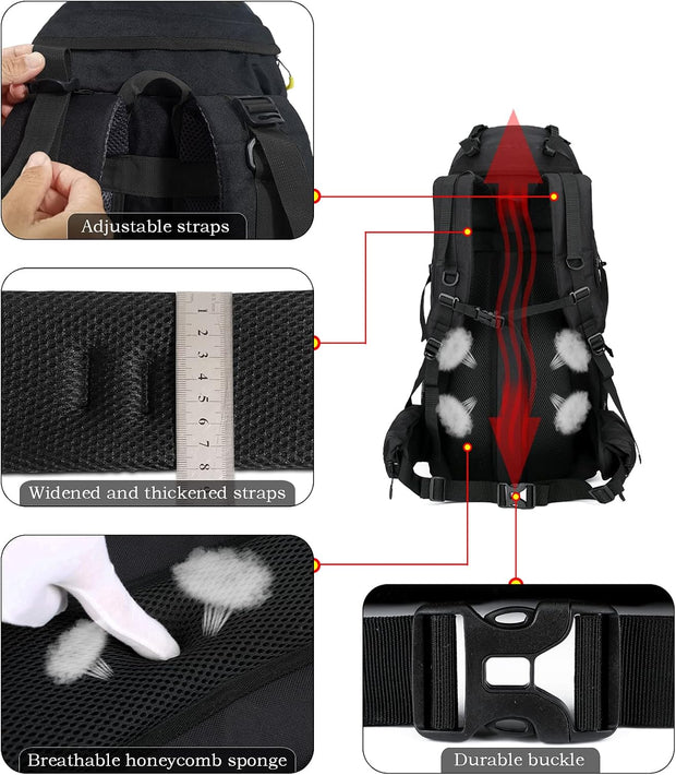 Wandelrugzak - Kampeertas - Trekking rugzak - Camping Essentials Tas - 70L - Lichtgewicht - Waterdichte - Nylon - Zwart