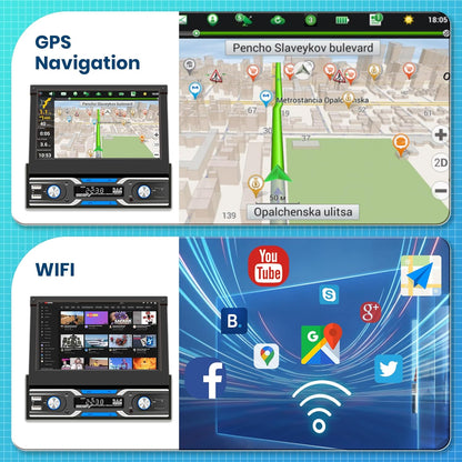 Autoradio 1 Din – Android Autoradio – Carplay Autoradio – GPS Navigatie Radio – DAB+ Autoradio – 7 Inch Automatisch Uitschuifbaar Scherm – Draadloze CarPlay & Android Auto