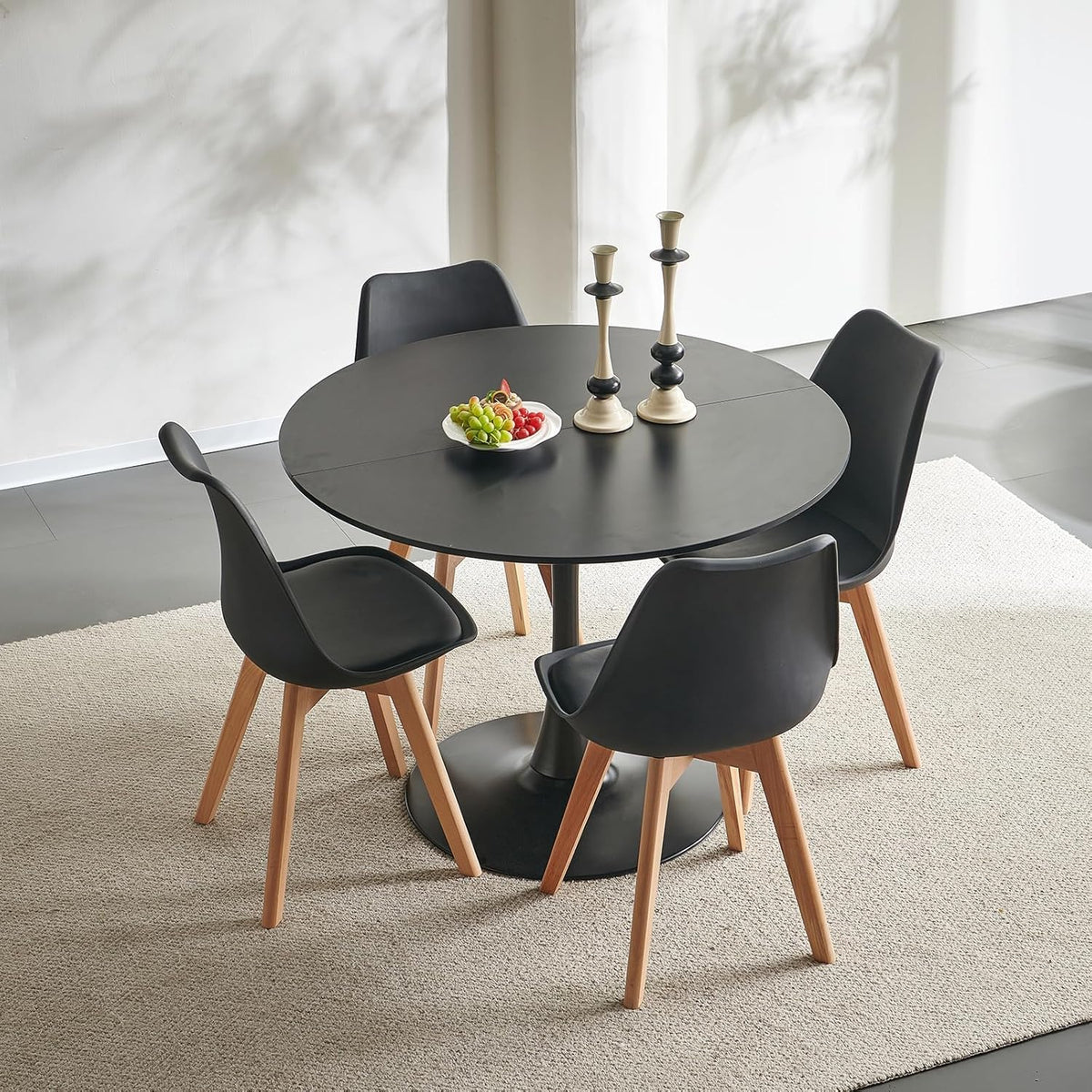 Scandinavische moderne ronde eettafel, bureau, bartafel, geschikt voor keuken, eetkamer, woonkamer en kantoor, voor 2-4 personen, diameter 100 cm, zwart