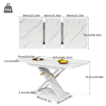 Uitschuiftafel – Verlengbare Tafel – Eettafel – Koffietafel – Moderne Design Tafel – Wit – Ruimtebesparend Uitschuifbaar – Stevige A-Frame Constructie