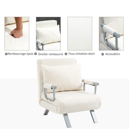 Sleeper Chair – Relaxfauteuil – Slaapfauteuil – Lounge Stoel – Tv Stoel – 5 Verstelbare Standen – Afneembare Wasbare Suède Bekleding – Wit