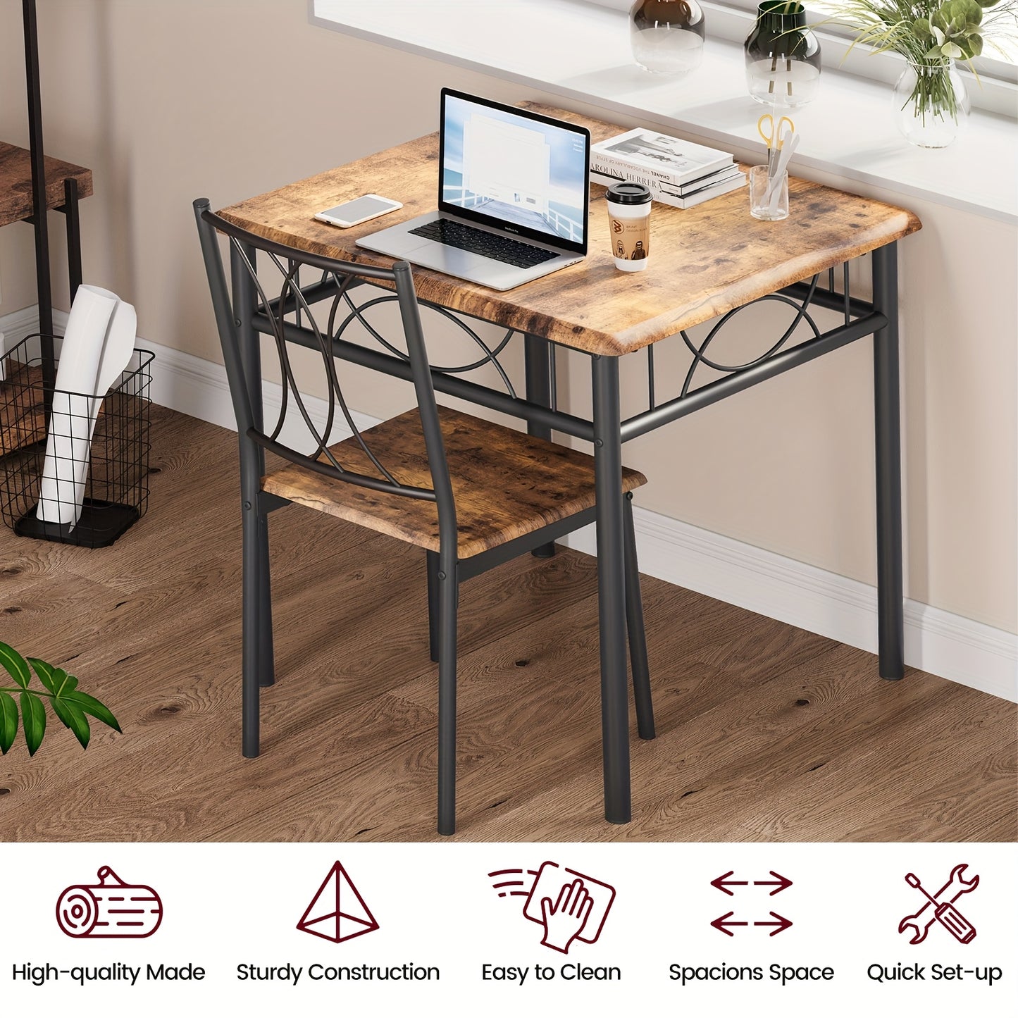 Eettafelset – Eetkamerset – Keukentafeltje – Ontbijthoekset – Klein Tafeltje – Vintage Design – Robuust Hout – Compact Formaat Voor Kleine Ruimtes