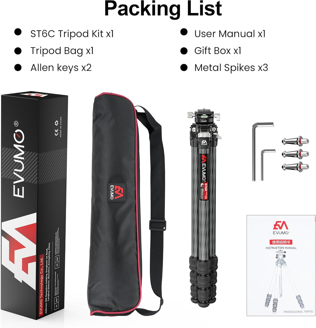 Statief camera koolstofvezel – Camerastatief – Fotostatief – Videostatief – Tripod – 360° panoramische kogelkop met Arca Swiss – Afneembare middenkolom, belastbaar tot 18 kg