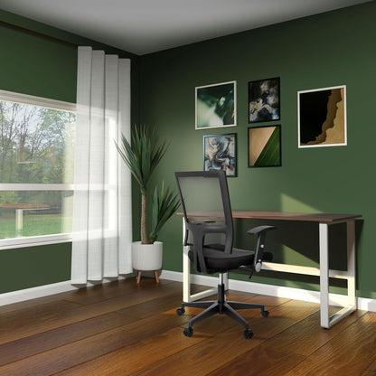 hjh OFFICE 653730 Home Office bureaustoel R8 stof/net zwart draaistoel, inklapbare armleuning & lendensteun in hoogte verstelbaar