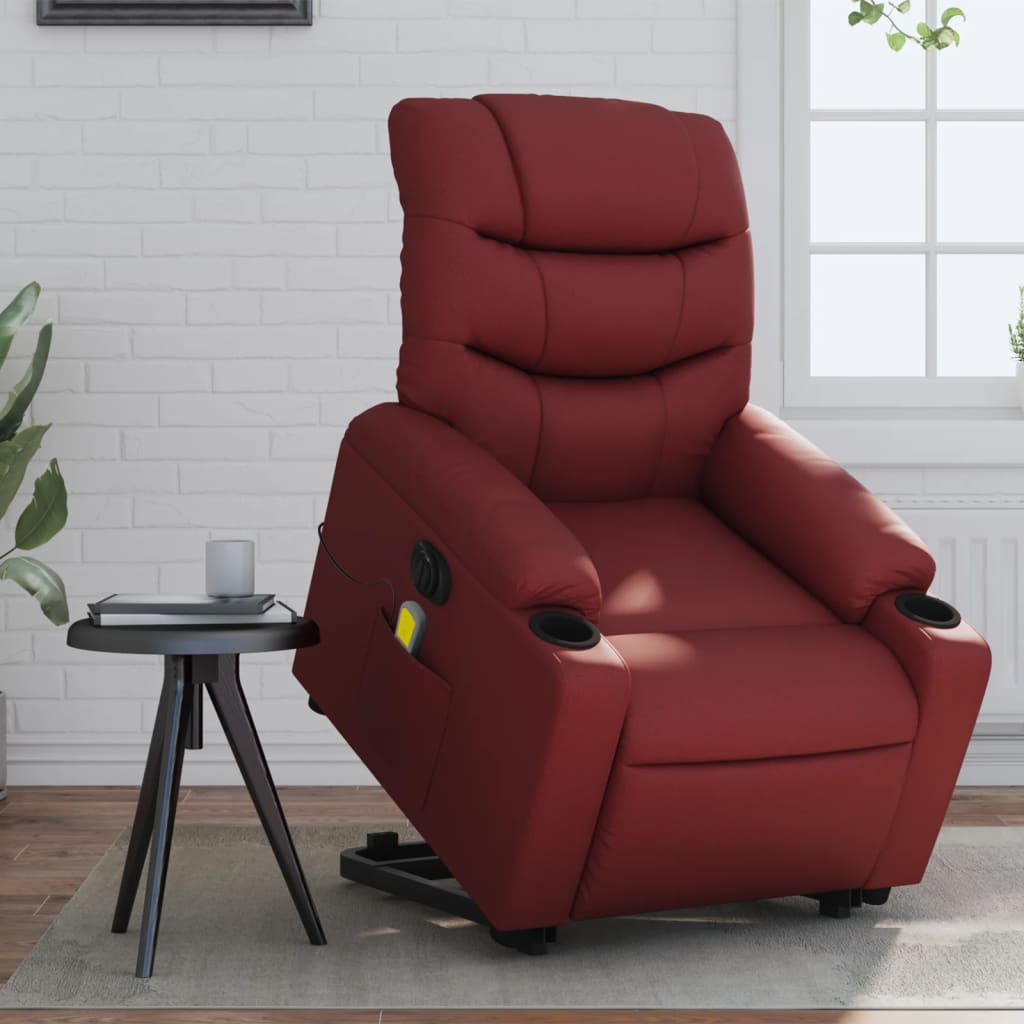 Sta-op stoel elektrisch – Elektrische Relaxfauteuil – Verstelbare Zetel – Opsta Fauteuil – Elektrische Liftfunctie – Kunstleer Bekleding wijnrood