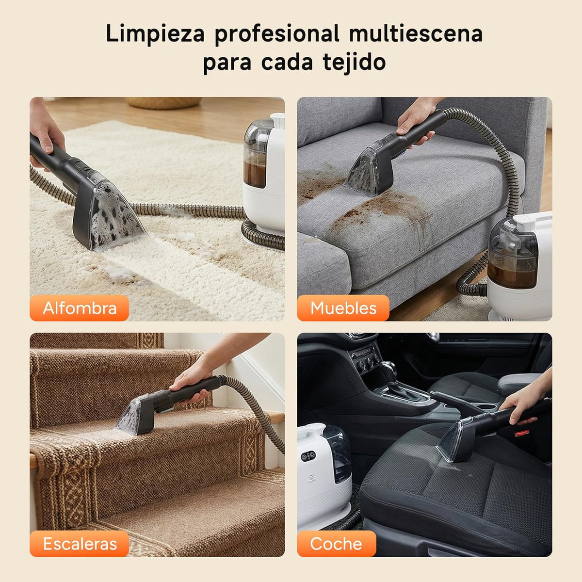 Woox Aspiradora de Agua Tapiceria portátil con vapor caliente, Máquina limpiadora de alfombras 15Kpa de alta succión con accesorios exclusivos Limpiador a vapor 2 en 1 para tapicerías, coches