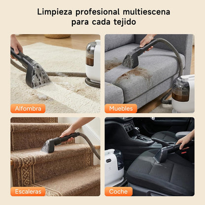 Woox Aspiradora de Agua Tapiceria portátil con vapor caliente, Máquina limpiadora de alfombras 15Kpa de alta succión con accesorios exclusivos Limpiador a vapor 2 en 1 para tapicerías, coches