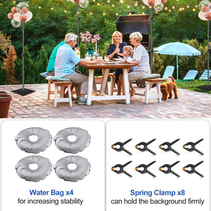 EMART Backdrop Stand met Zware Stalen Basis 2,6x9M, Verstelbare Buizen en Drapping Backdrop Systeem, Ideaal voor Verjaardagen en Bruiloften - Zwart