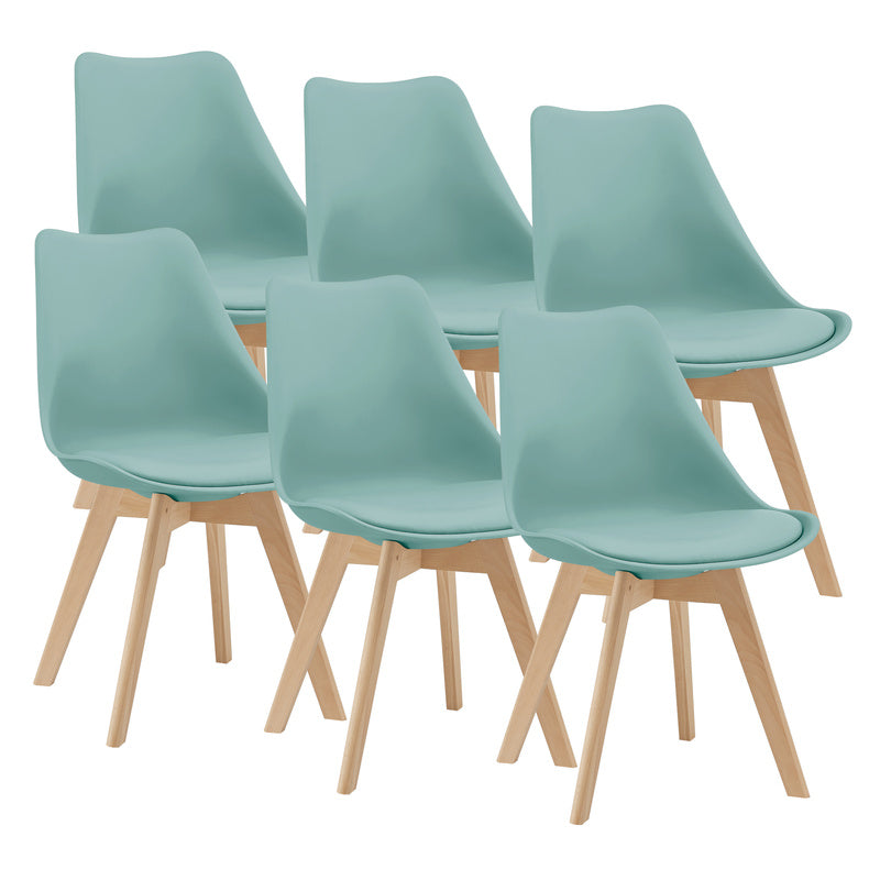 Eetkamerstoel – Kuipstoel – Stoel – Keukenstoel – Woonkamerstoel – Set van 6 – PU Kunstleer Zitting – Massief Beukenhout Frame – Mintkleur