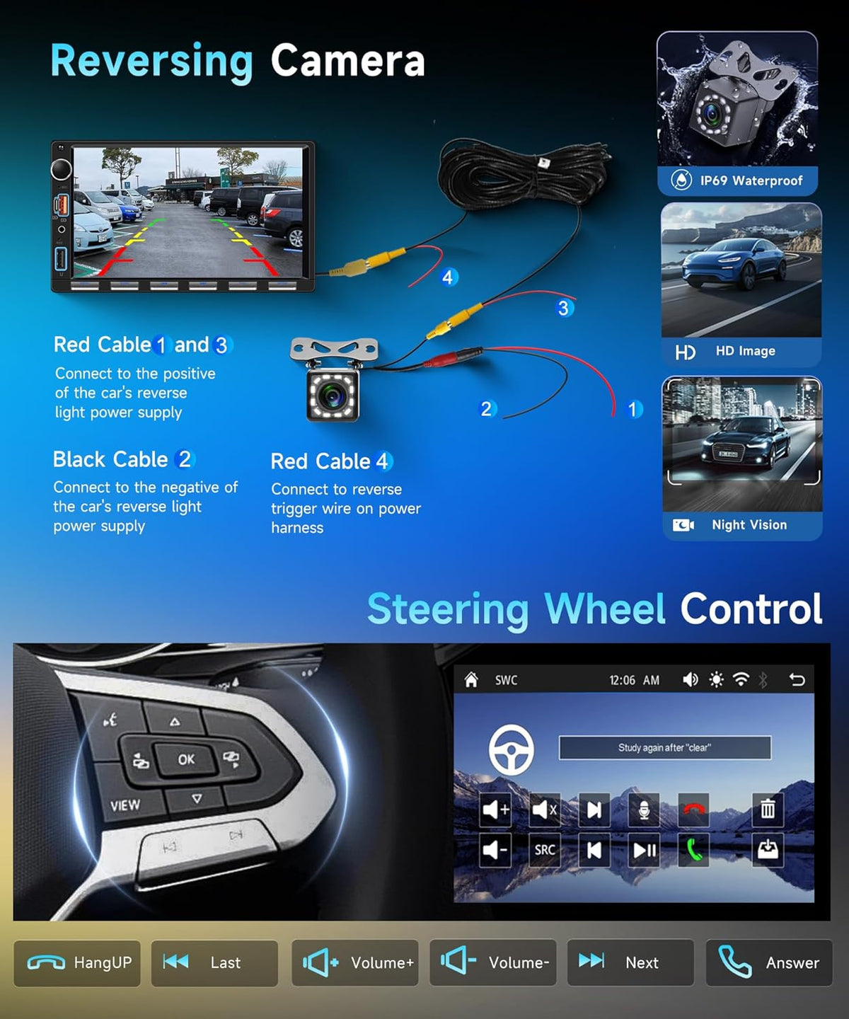 7 inch autoradio, 2 Din met draadloze Carplay Android auto, FM-radio met Blurtooth, GPS navigatie, 2 USB/SD/AUX, online video, spiegellinks, IPS-touchscreen, auto met achteruitrijcamera