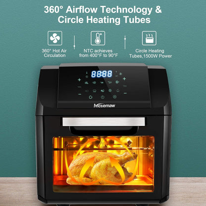 Nictemaw Olievrije friteuse van 12 liter, 1500 W, heteluchtfriteuse, heteluchtoven met 10 programma's, dehydrator, met LED-display (XXX-groot)