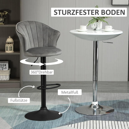 HOMCOM set of 2 bar stools, swivel bar stools with velvet touch backrest, height adjustable armless foam grey 51.5 x 57.5 x 93-114.5 cm - QUORE
