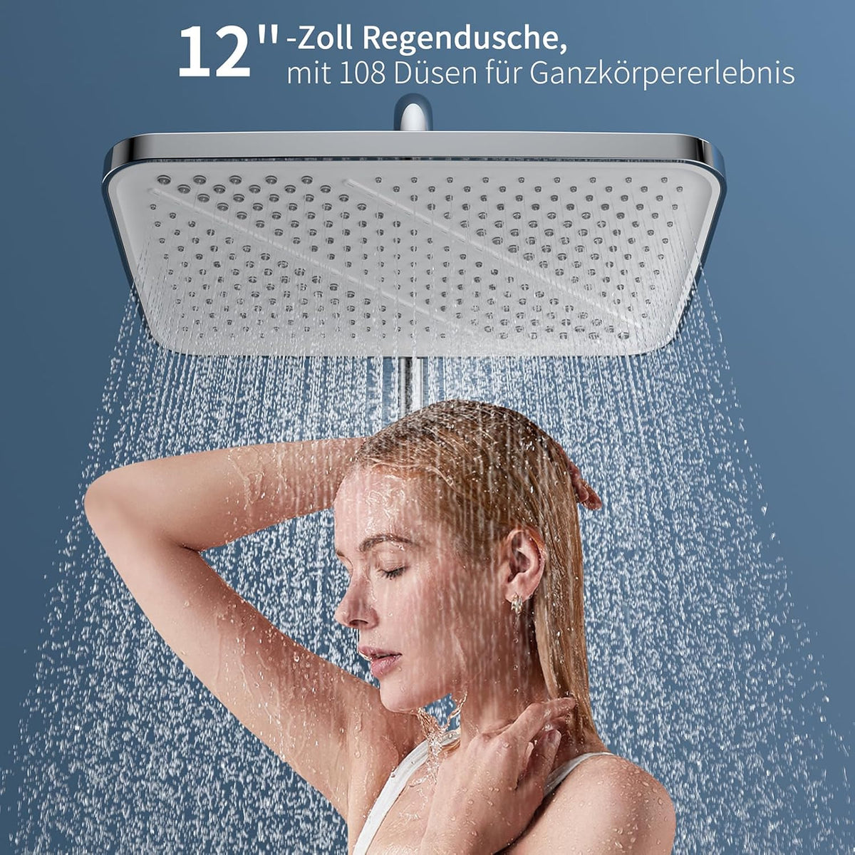 Thermostaat Douchesysteem – Regendouche – Handdouche – Watervalletuit – Douchepaneel – Glasplank 40x10 cm – Veilig 38°C Temperatuurstop – 12 inch 360° Draaibare Regendouchekop