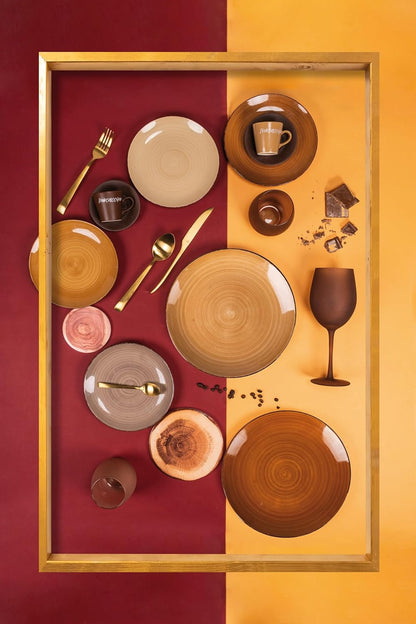 Tafelservies Chocoladebruin – Servies – Serviesset – Bordenset – Dinerset – 18-delig Voor 6 Personen – Aardewerk, Magnetron- en Vaatwasserbestendig