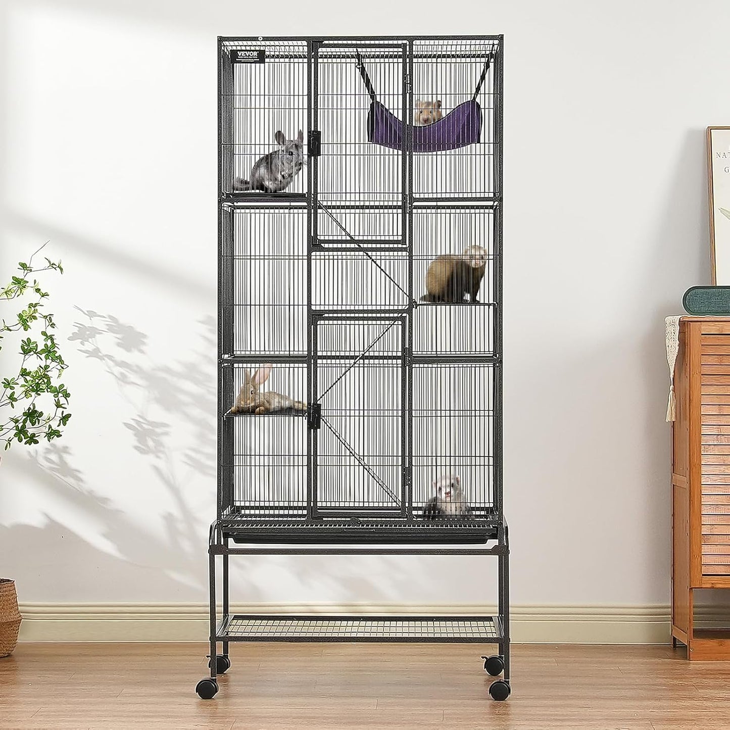 4-Laags Metalen Kooi Voor Fretten -  Geschikt Voor Ratten, Hamsters, Cavia's en Chinchilla's - 75.5 cm x 45.5 cm x 175.5 cm - QUORE