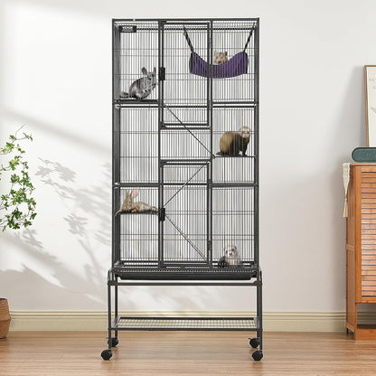 4-Laags Metalen Kooi Voor Fretten -  Geschikt Voor Ratten, Hamsters, Cavia's en Chinchilla's - 75.5 cm x 45.5 cm x 175.5 cm - QUORE