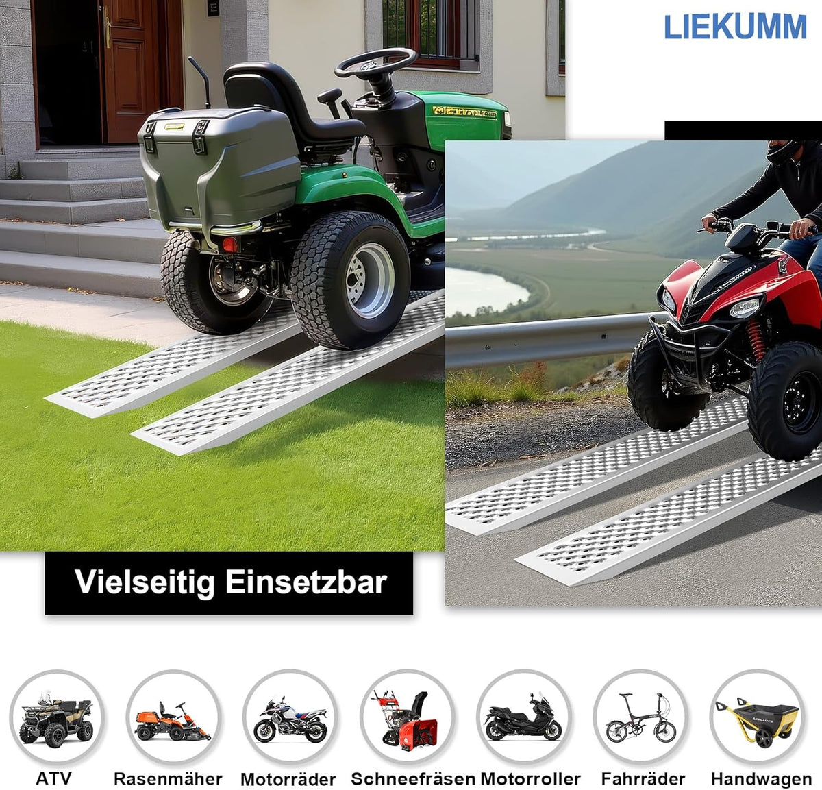 LIEKUMM 2x Aluminium Oprijplaat, 400 kg Draagkracht, 120 x 23 cm, Motoroprijplaat, Auto, Anhanger, Trap, ATV, UTV, Quad, Fiets, Motorfiets