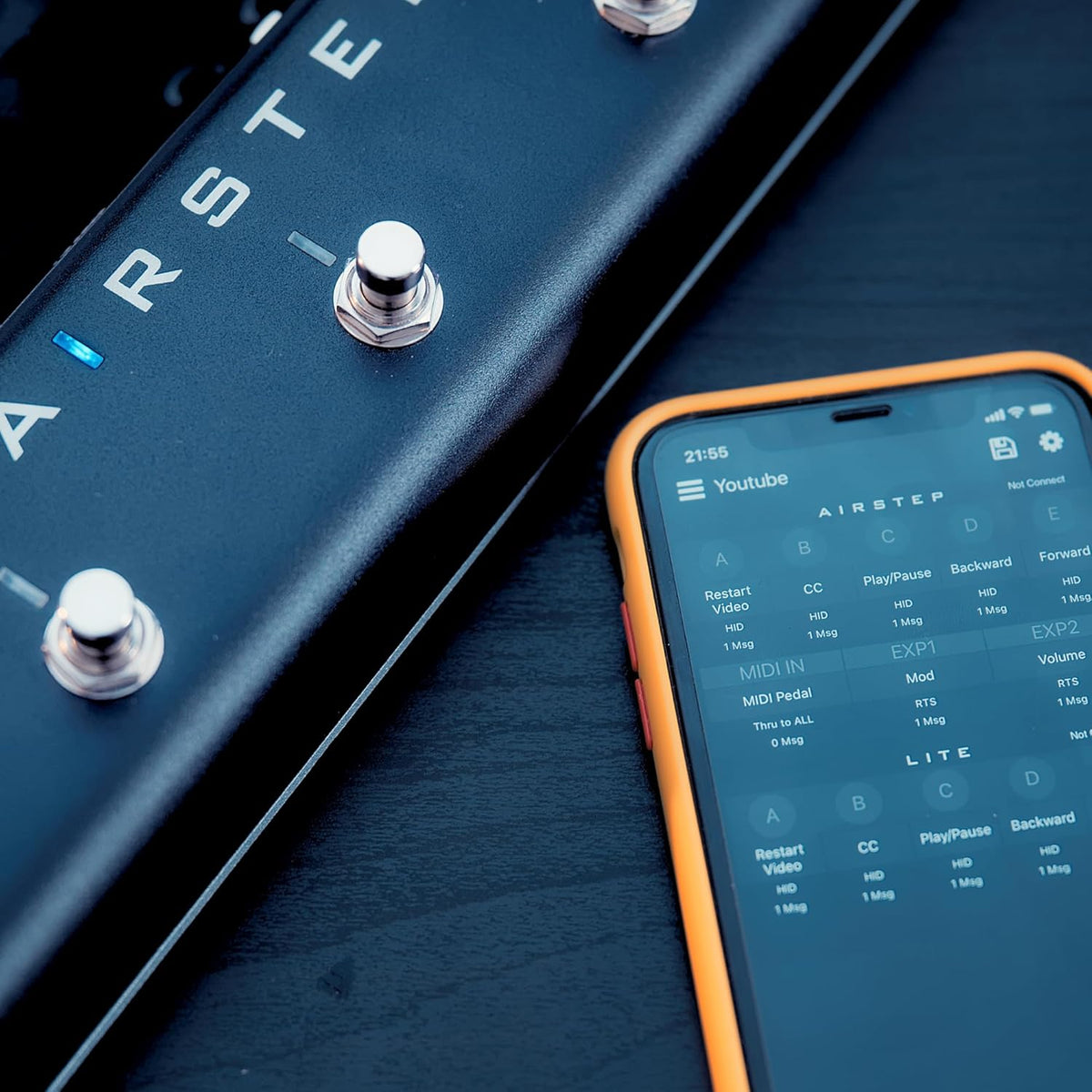 XSONIC Airstep Lite MIDI, HID draadloze controller met 5 voetschakelaars, 300H speeltijd, ondersteuning voor DAW (Cubase, Ableton Live), plug-in (Bias Fx, Neural DSP), YouTube, handsfree controller