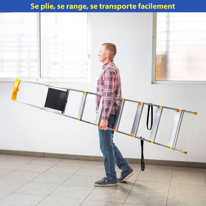HOSTROM Ladder met 7 treden van aluminium, veilige opvouwbare ladder, gereedschapshouder, extra brede treden 12 cm, voor thuisgebruik en pro