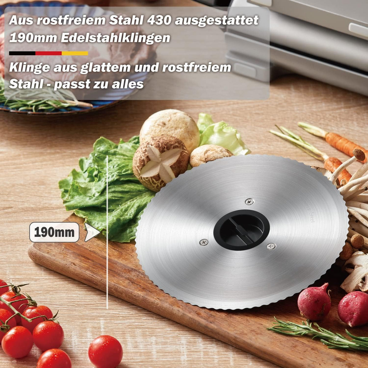 Muchen Allessnijder, elektrische broodsnijmachine, worstsnijmachine, hamsnijmachine, keukenmachine met afneembaar roestvrijstalen lemmet, 45 W, vleesnijder voor vlees, brood, fruit, zilver GJ802