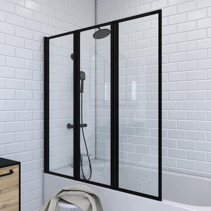 MARWELL Douchewand Triple Black 3-delig, 125 x 143 cm, opvouwbare douchewand voor badkuip, 4 mm veiligheidsglas, mat zwart