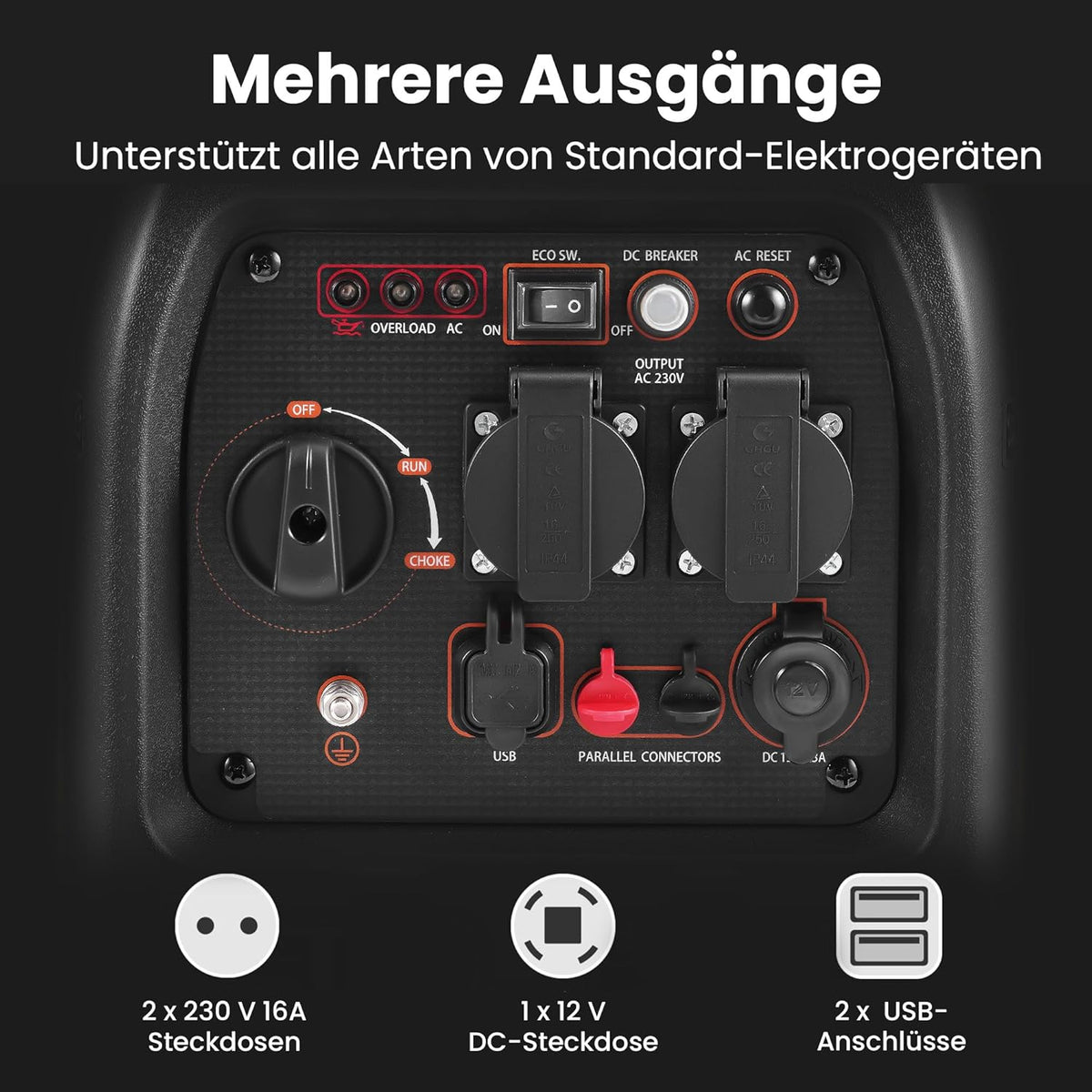 maXpeedingrods Inverter, stroomgenerator, 3500 W, superstil, licht en mobiel, noodstroomaggregaat, stroomgenerator, ECO-modus met 2 x 230 V/2 x USB/1 x 12 V DC stopcontacten voor RV camping festivals