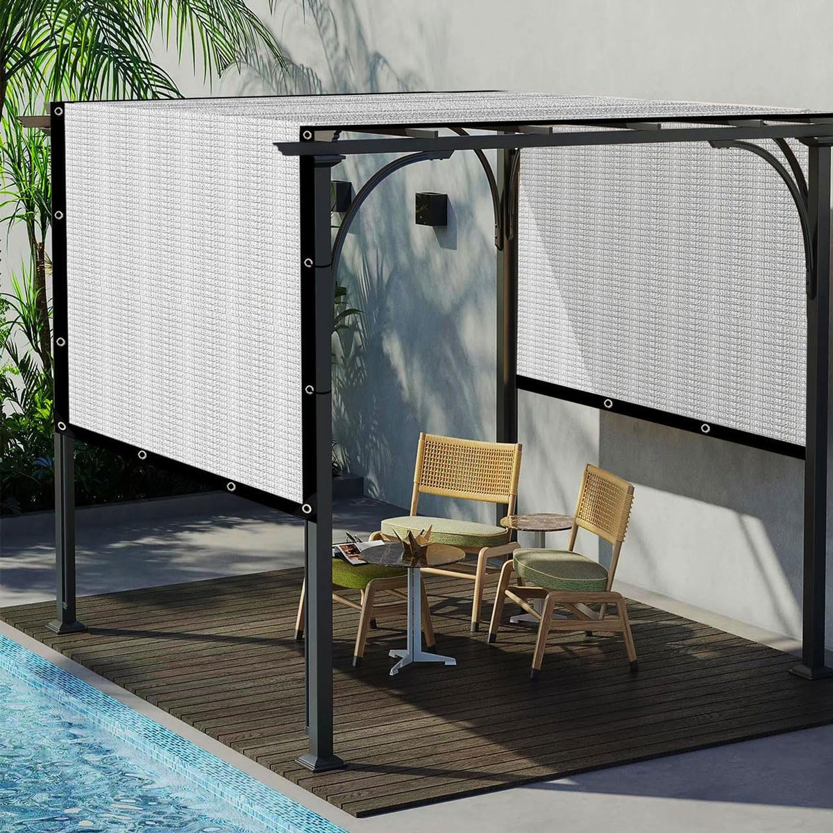 Schaduwnet voor de tuin, van aluminium, 80% zonnezeil met rand, eenvoudig op te hangen, schaduwnet voor balkon, tuin, camping, zilver