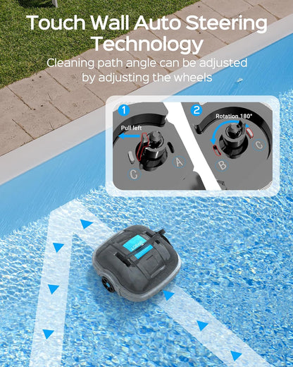 WYBOT Zwemrobot-accu voor 100 minuten gebruiksduur, zwembadzuiger, elektrisch parkeren, sterke zuigkracht, twee watertoegangen, automatische zwembadreiniger voor zwembad tot 80 m²
