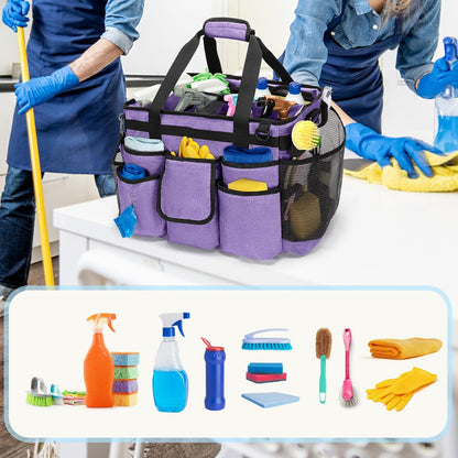 LoDrid Rolling Cleaning Caddy met afneembare trolley, draagbare schoonmaakwagen op wielen voor schoonmaakbenodigdheden met schouderriem voor huishoudsters, paars