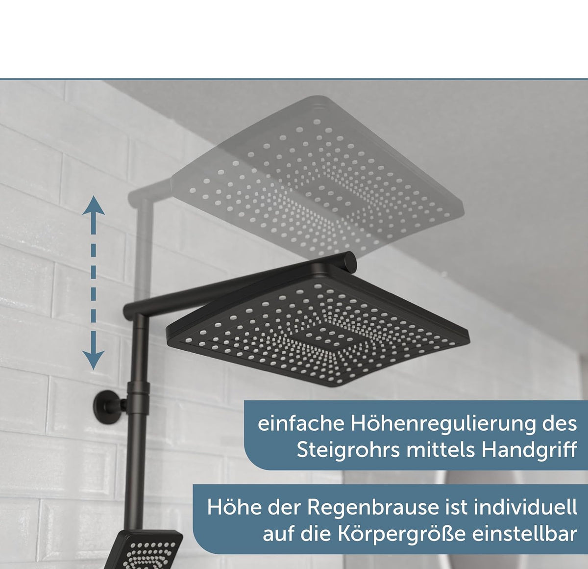 Doucheset – Douche Systeem – Regendouche – Handdouche – Douchekop – Thermostaatkraan – Grote Regendouche 32x20 cm – In Hoogte Verstelbare Handdouche