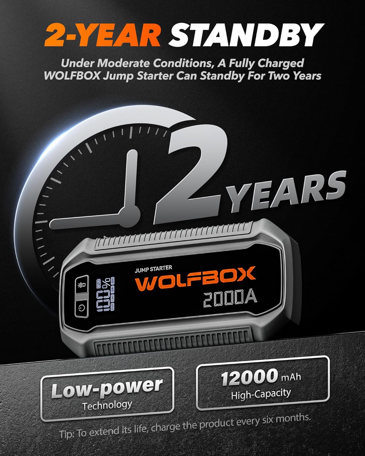 Jump Starter 12V Auto – Starthulp – Startbooster – Accubooster – Noodstarter – 2000A Startvermogen – 12000mAh Batterij