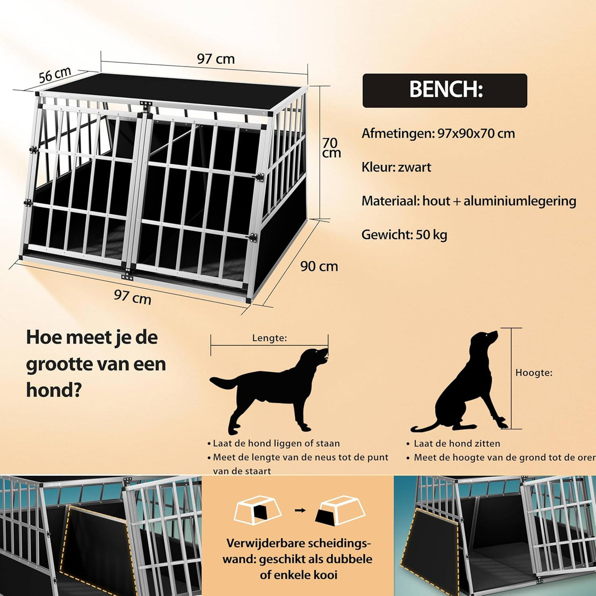 dog transport box XXL - Aluminium - lockable - transport box 97x90x70 cm - car - QUORE
