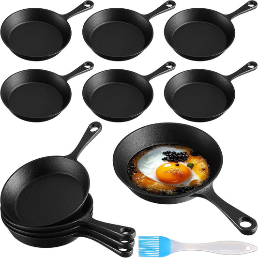 Mini Cast Iron Skillets Small Black Cast Iron Skillet Mini Sizzling Plate Cast Iron Skillets Mini Frying Pan Cast Iron Set with Oil Brush for Indoor Outdoor Restaurant Kitchen (Round,10 Sets) - QUORE