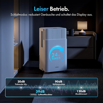 VonHaus Elektrische luchtontvochtiger, 12 l/dag, waterreservoir van 2 liter, kamerontvochtiger tegen vocht, condensatie, schimmel en geuren, luchtontvochtiger voor wasgoed, thuis, slaapkamer, 12 liter