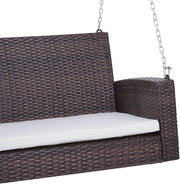 Hangstoel - Schommelbank - Hangbank - 2-zits - Rotan Tuinschommel - Hangende Schommel - Veranda Tuinbank - met Zitkussen - voor Buiten - Tuin - 127 x 57.5 x 60 cm - Bruin