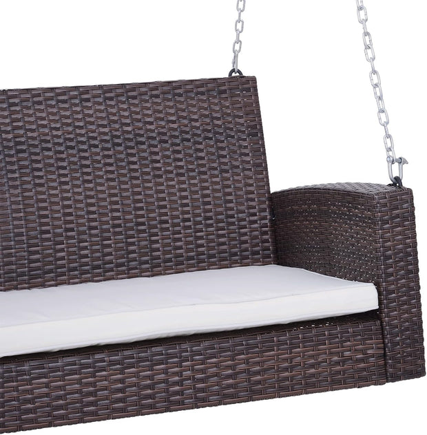 Hangstoel - Schommelbank - Hangbank - 2-zits - Rotan Tuinschommel - Hangende Schommel - Veranda Tuinbank - met Zitkussen - voor Buiten - Tuin - 127 x 57.5 x 60 cm - Bruin