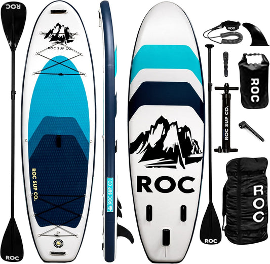 Roc Opblaasbaar Stand Up Paddle Board (6 inch dik) met premium SUP-accessoires Heavy Duty Comfort Rugzak Kajakbevestiging en meer | Wide Stance Non-Slip Deck