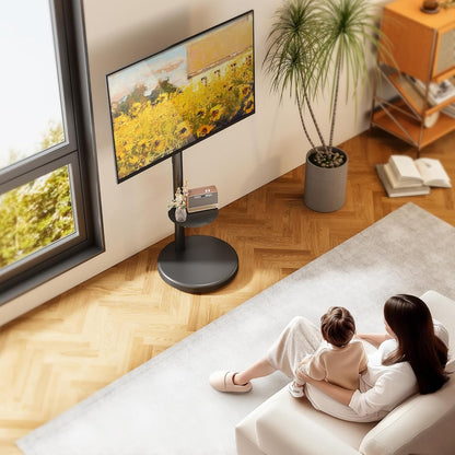 In hoogte verstelbare oprolbare tv-standaard voor 37-86 inch televisie, 50 kg draagvermogen, staand en liggend formaat, stabiele mobiele tv-wagen met plank, max. VESA 600x400mm (zwart)