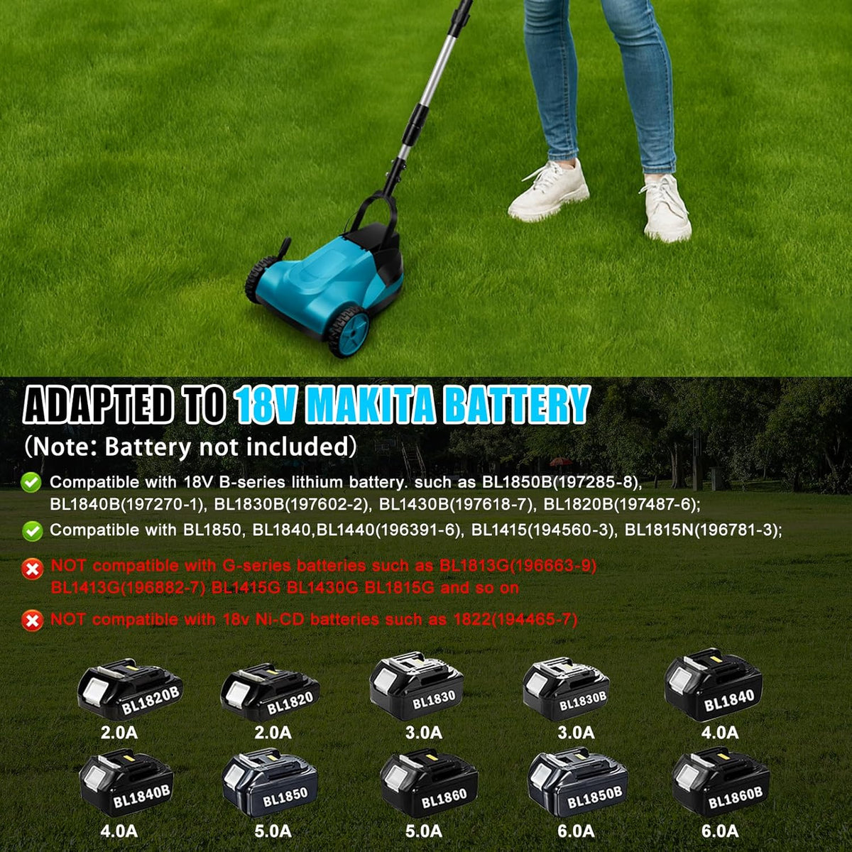 Accu-handgrasmaaier voor Makita 18 V (zonder), accu-grasmaaier borstelloze motor, instelbare maaihoogte 26/41/56 mm, 21 cm maaibreedte, ideaal voor kleine gazons tot 50 m²