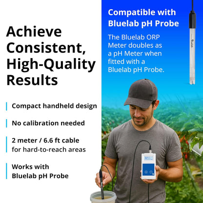 Bluelab ORP-meetinstrument – draagbare redoxpotentiaalmeter (ORP) met verlicht display, verwisselbare sonde en 2 m kabel voor bewaking van de waterkwaliteit