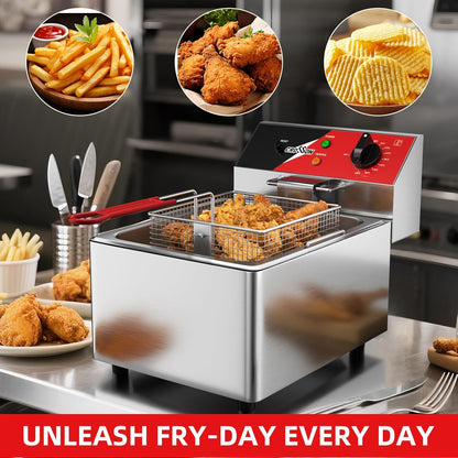 CROSSON Elektrische Friteuse 6L,230V/3000W Elektrische Friteuse met Mand en Deksel,Temperatuurregeling 80-200°C,voor Restaurantkeuken