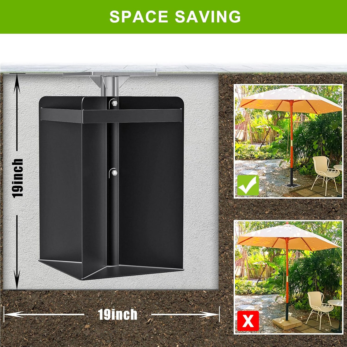 Dolibest In de grond parasolbasis, universele parasol grondanker offset vrijdragende paal in grondmontageplaat, zwaar belastbare terrasparasolstandhouder voor buiten, tuin, balkon, neerslaan