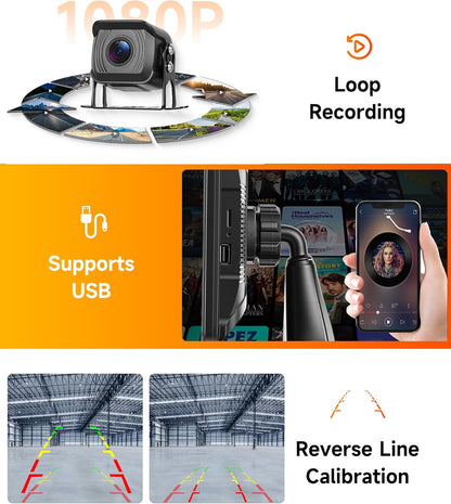 4 x achteruitrijcamera met 10,1 inch IPS-monitor, BSD-systeem, 4-voudig beeldscherm, 4K DVR-loop-opname, 1080p AHD achteruitrijcamera, auto, nachtzicht, IP68 waterdicht, voor SUV, vrachtwagen