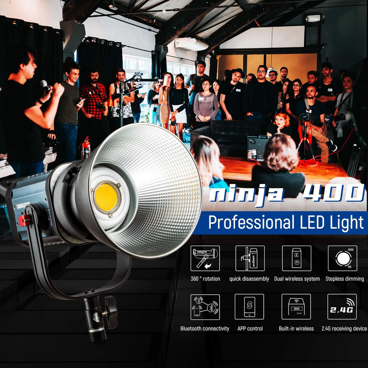 Led-videolamp – Led Studiolamp – COB Videolamp – Fotolamp – Continu Licht – 150W Bi-Color 2500K-8500K – Traploos Dimbaar en CRI 96+