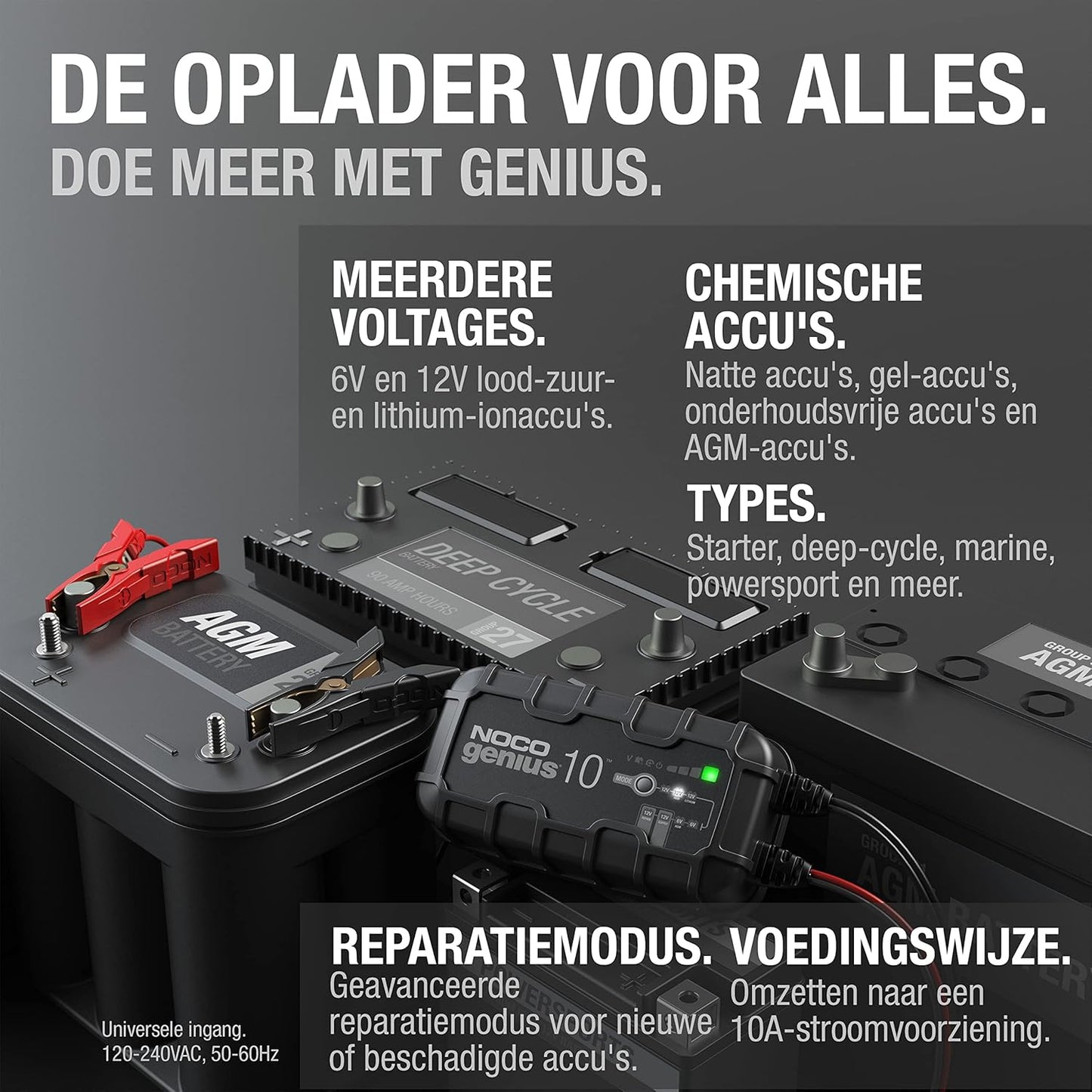 NOCO GENIUS10EU, 10A Automatische Oplader, 6V en 12V Batterijlader, AGM, SLA, Gel en Lithium Auto-Acculader, Onderhoudslader, Druppellader en Desulfator - Auto, Motorfiets, Boot, SUV, ATV, RV, Camper
